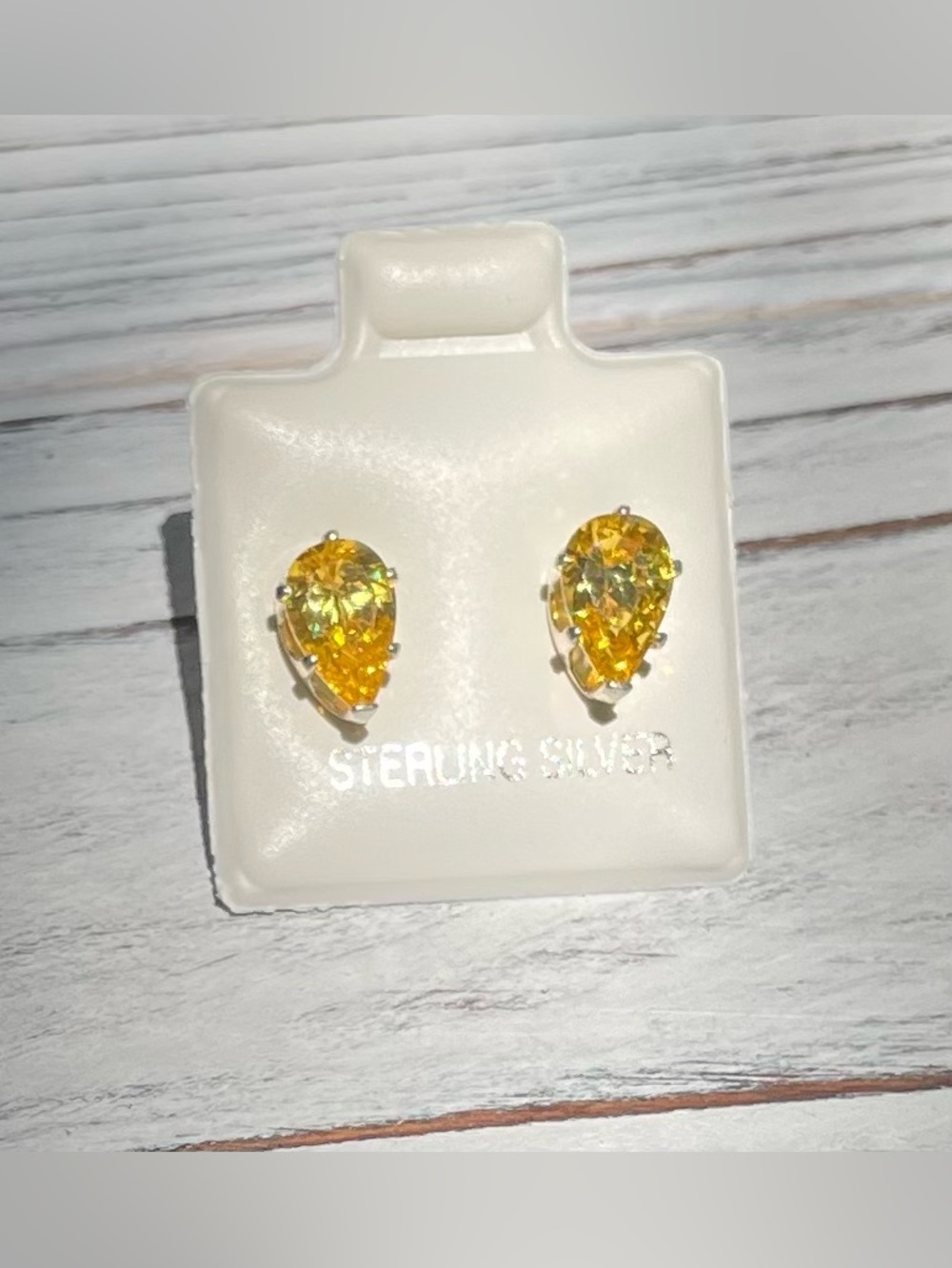 Sterling Silver CZ Citrine Studs 8x5mm